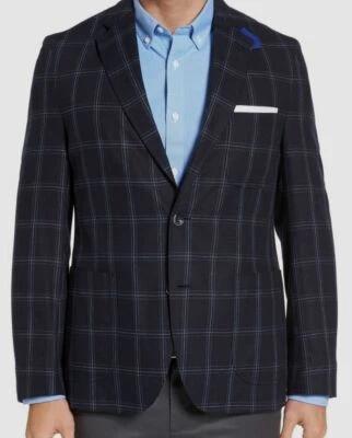 Blazer de seda xadrez azul masculino Kroon 44R ajuste clássico jaqueta terno casaco esportivo US$ 349 - Imagem 1 de 2