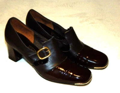 Tacones altos vintage para mujer Air Step EE. UU. cuero marrón dorado talla 6 Foto 1 de 4