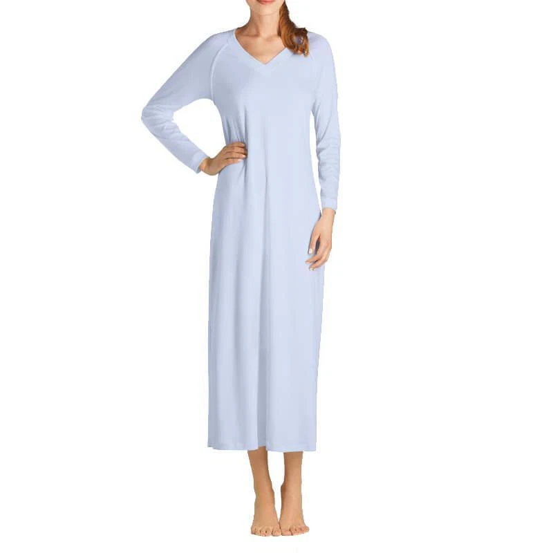 Hanro Pure Essence Long Sleeve Cotton V Neck Nightdress - Women's — 第 1/1 张图片