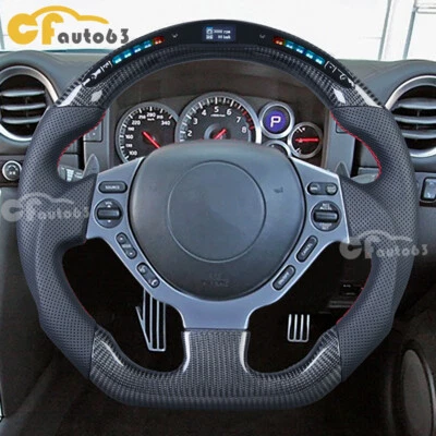 Volante perforado LED de fibra de carbono para Nissan GTR GT-R R35 2007-2016 Foto 1 de 4
