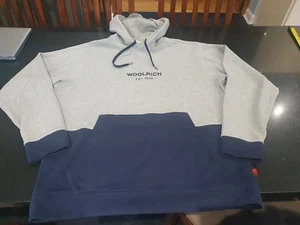 VVGC WOOLRICH Logo Hoodie Sweatshirt Grey Navy Size: L - Foto 1 di 4