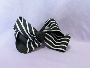 Vintage Black & White Striped Hair Bow Clip For Women & Girls - Picture 1 of 2