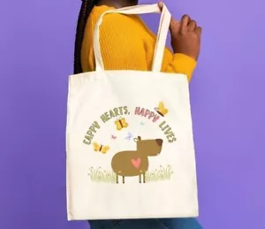 Capybara Canvas Tote Bag: Funny Cute Aesthetic Animal Gift, Shopping Library Bag - Picture 1 of 8