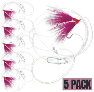 5er Pack Pink Fluke Flounder Hi/Lo Rig - Bucktail Teaser Haken - Bild 1 von 1