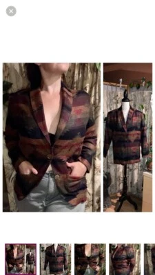 Blazer Chaqueta Tejido Pradera Suroeste Años 80 De Colección Almohadillas para el Hombro Talla Pequeña Foto 1 de 4