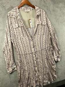 NEW WANDERLUX Laxey Womens Shirt Dress XL Beige Aztec Long Sleeve Belted Ladies - Picture 1 of 10