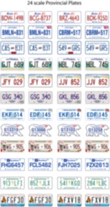CANADIAN PROVINCIAL LICENSE PLATE DECALS 18 SCALE ONTARIO BC ALBERTA NS NB PEI - Bild 1 von 1