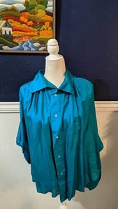 Vintage Bern Conrad 100 % Seide blaublau Knopf Übergroße Bluse Gr. Medium M - Bild 1 von 8