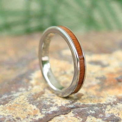Alianza hawaiana hawaiana joyería madera titanio anillo de boda 3 mm #TRD-1007-03 Foto 1 de 3