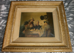 19th CENTURY GERMAN SCHOOL OLEOGRAPH / OIL PAINTING ON CANVAS / MEN AT A TABLE