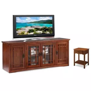 Home Square 2-Piece Set with 60" TV Stand and 1-Drawer Nightstand in Medium Oak - Picture 1 of 16