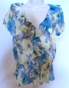 New Directions Women's Petite Medium Peplum Floral Ruffle Blouse - Picture 1 of 6