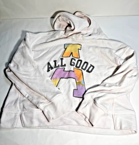 Old Navy Long Sleeve Graphic Pullover Hoodie A All Good White Girls Size Medium - Picture 1 of 6