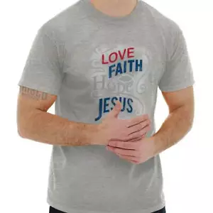 Christian Strong Faith Love Faith Hope Jesus Womens Graphic Crewneck T Shirt Tee - Picture 1 of 7