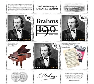 Composer 190th Anniversary of Johannes Brahms MNH Stamps 2023 Liberia M/S - Picture 1 of 1