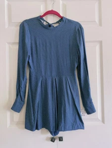 Zara Trafaluc Midnight Blue Dot Short Jumpsuit Romper Long Sleeve Dress Size S - Picture 1 of 6