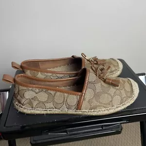 Coach Espadrille Flats Size 5 Womens Khaki/Saddle Brown Shoes - Picture 1 of 17