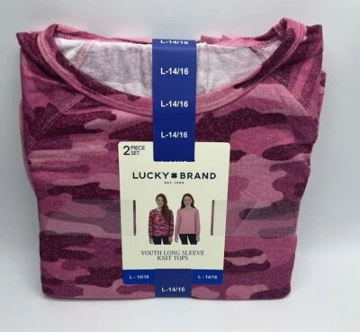 Niñas Talla L (14/16) Lucky Brand Paquete de 2 Camisas Tejidas Manga Larga Rosa Camufladas Foto 1 de 4