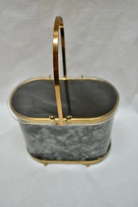 Vintage Oval 1950s Box Purse Handbag Gray With Clear Lid Mid-Century Retro - Picture 1 of 7