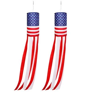 2Pcs 40 Inch American US Flag Windsock Stars and Stripes for Flag Day and 4th... - Picture 1 of 6