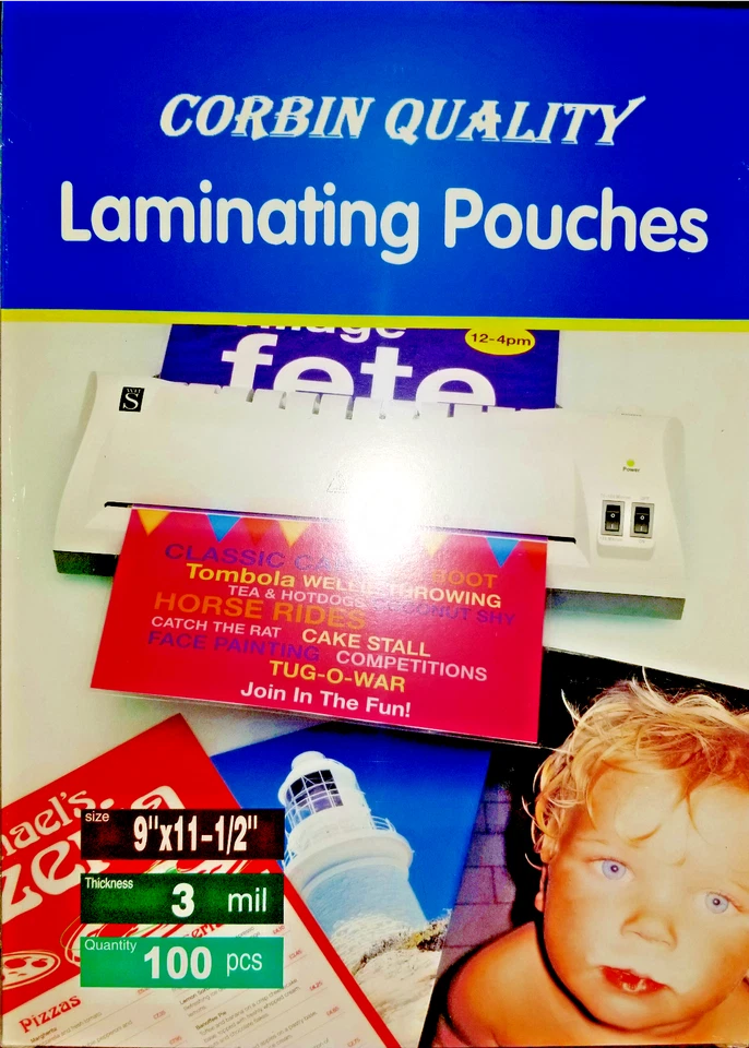 CORBIN QUALITY Letter 3 Mil 200 Laminating Pouches Laminator Sleeves 9 x 11-1/2 Gloss XCLEAR