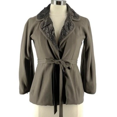 Blazer Marc by Marc Jacobs Mezcla de Lana Cuello Satinado Frente a Presión Cintura Corbata Verde 6 Foto 1 de 4