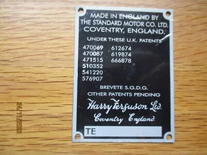 FOR THE TRACTOR FERGUSON TE SERIAL No PLATE COMMISSION PLATE - Picture 1 of 2