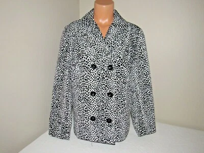 Liz Claiborne Cotton Button Front Jacket Blazer Coat Black/White Animal M — 第 1/3 张图片