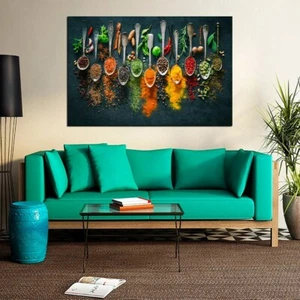 Herbs and Spices Abstract Photo Print, Food Pictures Home Canvas Painting Print - Picture 1 of 1