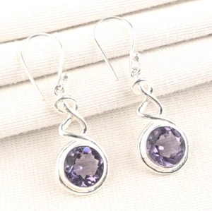 Iolite Quartz Gemstone 925 Sterling Silver Handmade Jewelry Earrings 1.67" - Picture 1 of 6