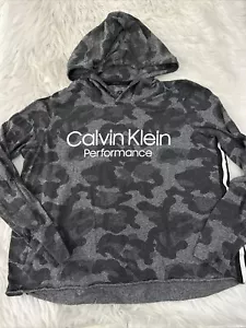 Calvin Klein Performance womens gray camo athletic hooded shirt size M - Picture 1 of 9