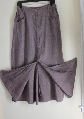 FLAX Jeanne Engelhart Sz M Lagenlook Purple-Green Long Princess Linen Skirt - Image 1 of 4