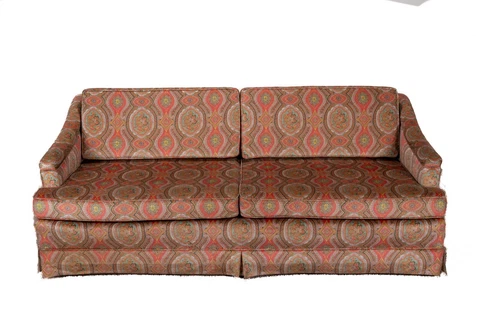 1980s Henredon Geometric Floral Paisley Print Velvet Sofa Milo Baughman Funky! Cover