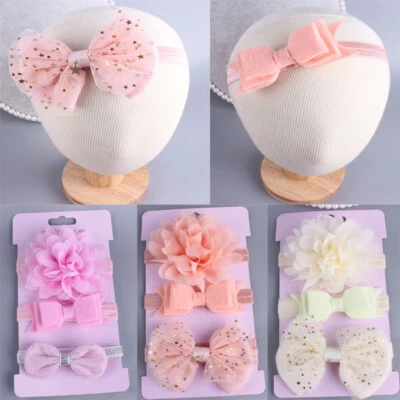 3PCS /Set Newborn Baby Girls Flower Headband Soft Elastic Bow Knot Hair Band AU - image 1 of 4
