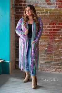 Neu ÜBERGRÖSSE Damen AZTEC SERAPE KIMONO FRANSEN WRAP CARDIGAN STAUDER XL 1X 2X 3X - Bild 1 von 3