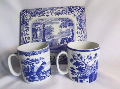 Vintage Spode Blue Room Collection Mugs & Trivet Gothic Castles Aesops Fables - Image 1 of 4