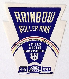 Etiqueta de patinaje sobre ruedas Harrisburg PA Rainbow de la década de 1940 5,25" H - Imagen 1 de 2