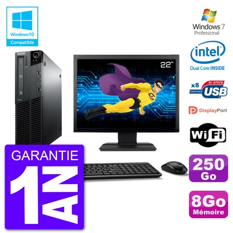 PC Lenovo M82 SFF Pantalla 22" G640 RAM 8Go Disco 250Go Grabadora DVD Wifi W7 - Imagen 1 de 1