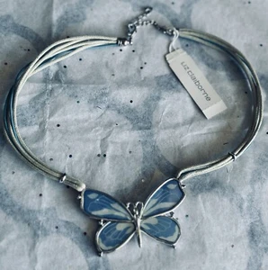 Butterfly Necklace By Liz Claiborne In Silver And Blue New Adjustable - Picture 1 of 3