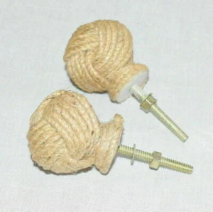 Jute Door Knobs Beach Seaside Nautical Cabinet Knot Rope Knob Home Decor Gift - Picture 1 of 7