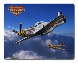 P-51 Mustang USAAF Fighter WK 2 Air Force Flugzeug Retro Sign Blechschild Schild - Bild 1 von 1