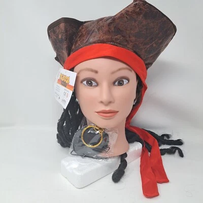 Spooktacular Halloween Deluxe Sombrero Pirata con Rastas, Parche para Ojos, Pendiente Foto 1 de 4