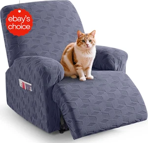 3-Piece Recliner Cover Stretch Jacquard Grey Furniture Protector for Kids Pets - Picture 1 of 12