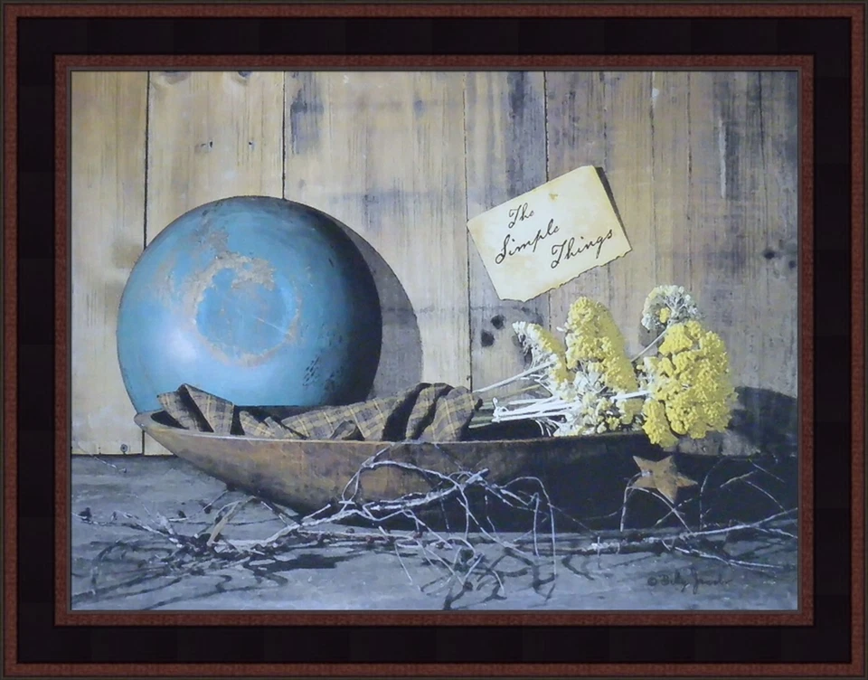 LAS COSAS SIMPLES por Billy Jacobs ARTE PICTÓRICO ENMARCADO 15x19 Cuenco de madera Flores Foto 1 de 1