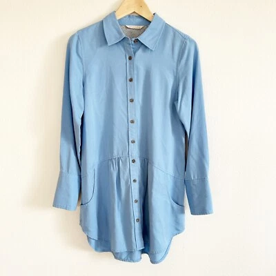 Camisa túnica Soft Surroundings Peplum para mujer XS azul fácil tencel top abotonada Foto 1 de 4