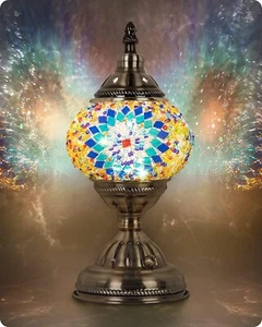 Turkish Moroccan Lamp with Bronze Base Handmade Tiffany Mosaic Glass Lamps - Picture 1 of 7
