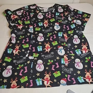 Damen Peeling Star Top XL schwarz frohe Weihnachten Rentier Schneemann Taschen - Bild 1 von 3