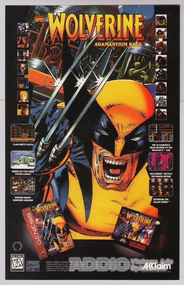 WOLVERINE Adamantium Rage '90s PRINT AD Acclaim video game advertisement 1994 - Image 1 of 1