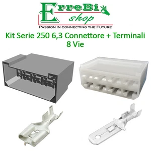 KIT CONNETTORE SERIE 250 6,3 FASTON MASCHIO FEMMINA 8 VIE + TERMINALE AUTO MOTO - Picture 1 of 1