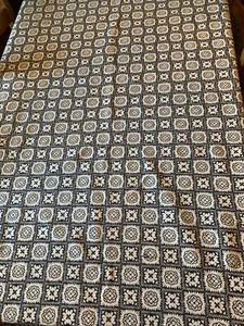Vtg Overshot Wig rose Pattern Fabric Cotton Navy White Reverse 43”w 2yd30” - Picture 1 of 8
